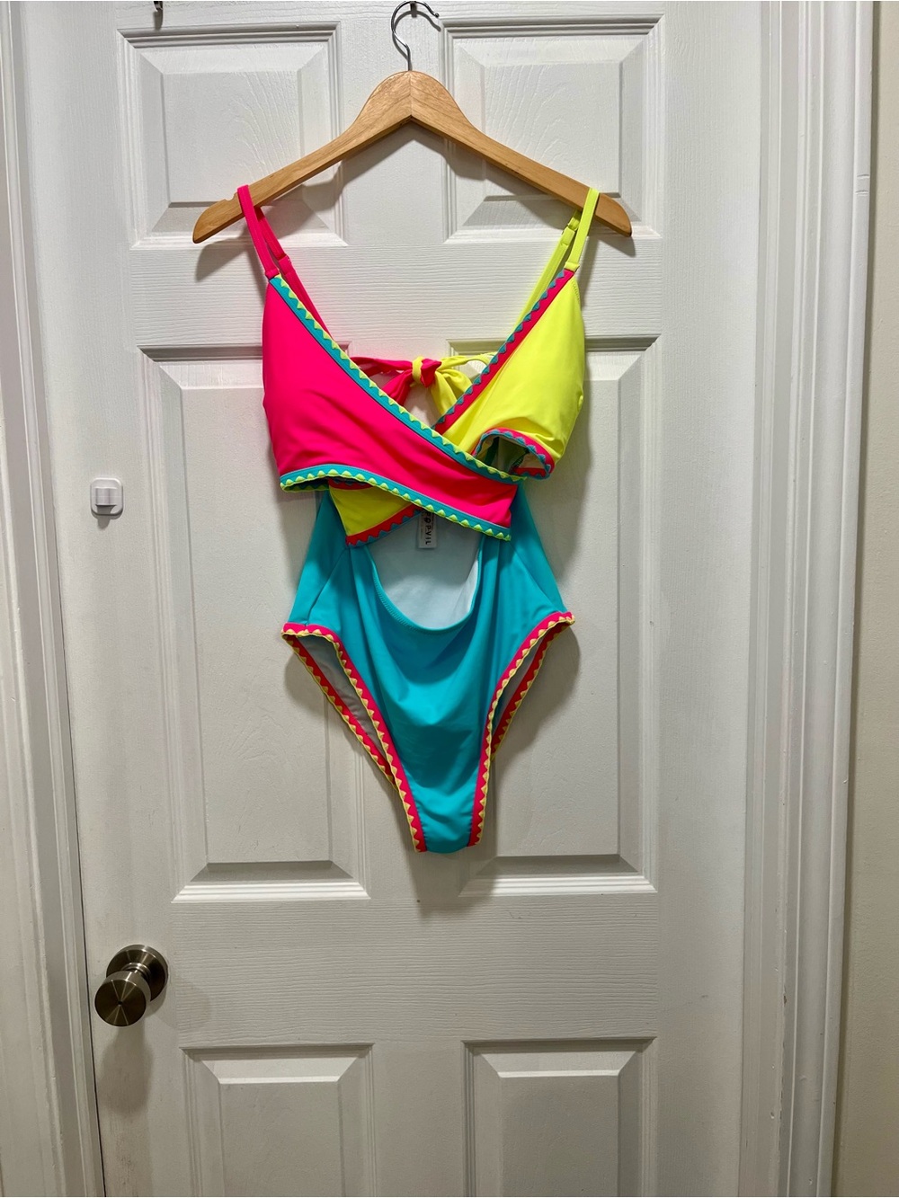 Colorblock One-Piece Swimsuit in Hot Pink, Neon Yellow & Turquoise
